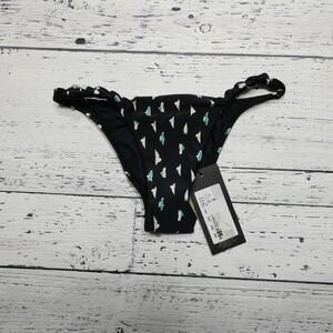 ViX Paula Hermanny Bikini Bottom Womens XS Black Dolce Knotted Gold Swimwear New